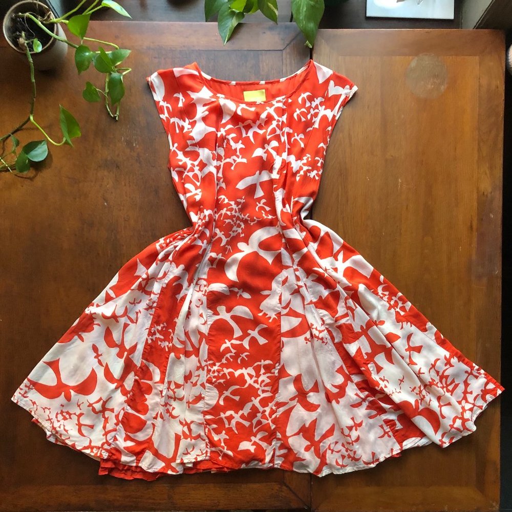 Anthropologie Maeve Orange and Cream Print Dress